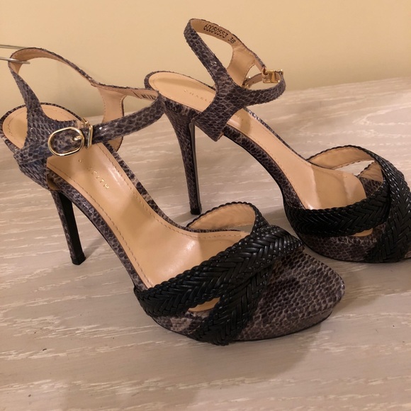 Leather and embossed snakeskin sandals - Picture 2 of 6